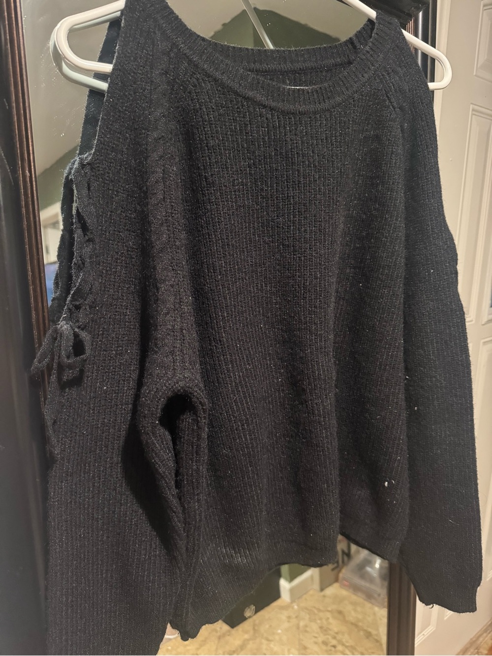 Black Cold-Shoulder Knit Sweater - Women